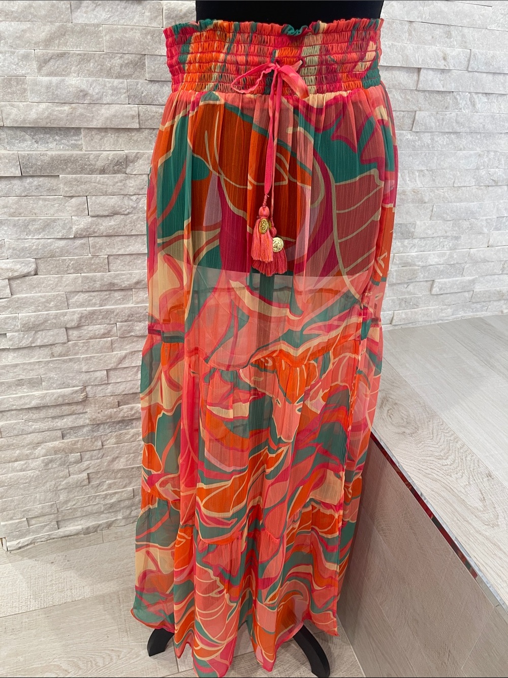 Ramy Brook Orange Pink Green Printed Maxi Skirt